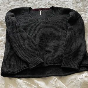 Free People Black Ribbed Scoop Neck Sweater